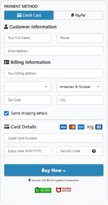 SciatiEase secure checkout page